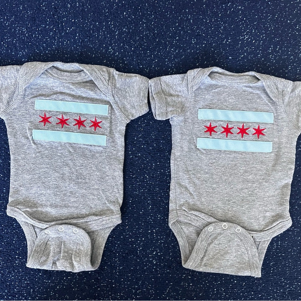 Chicago Flag Twin Onesies Newborn – Matching Set of 2 – Unisex